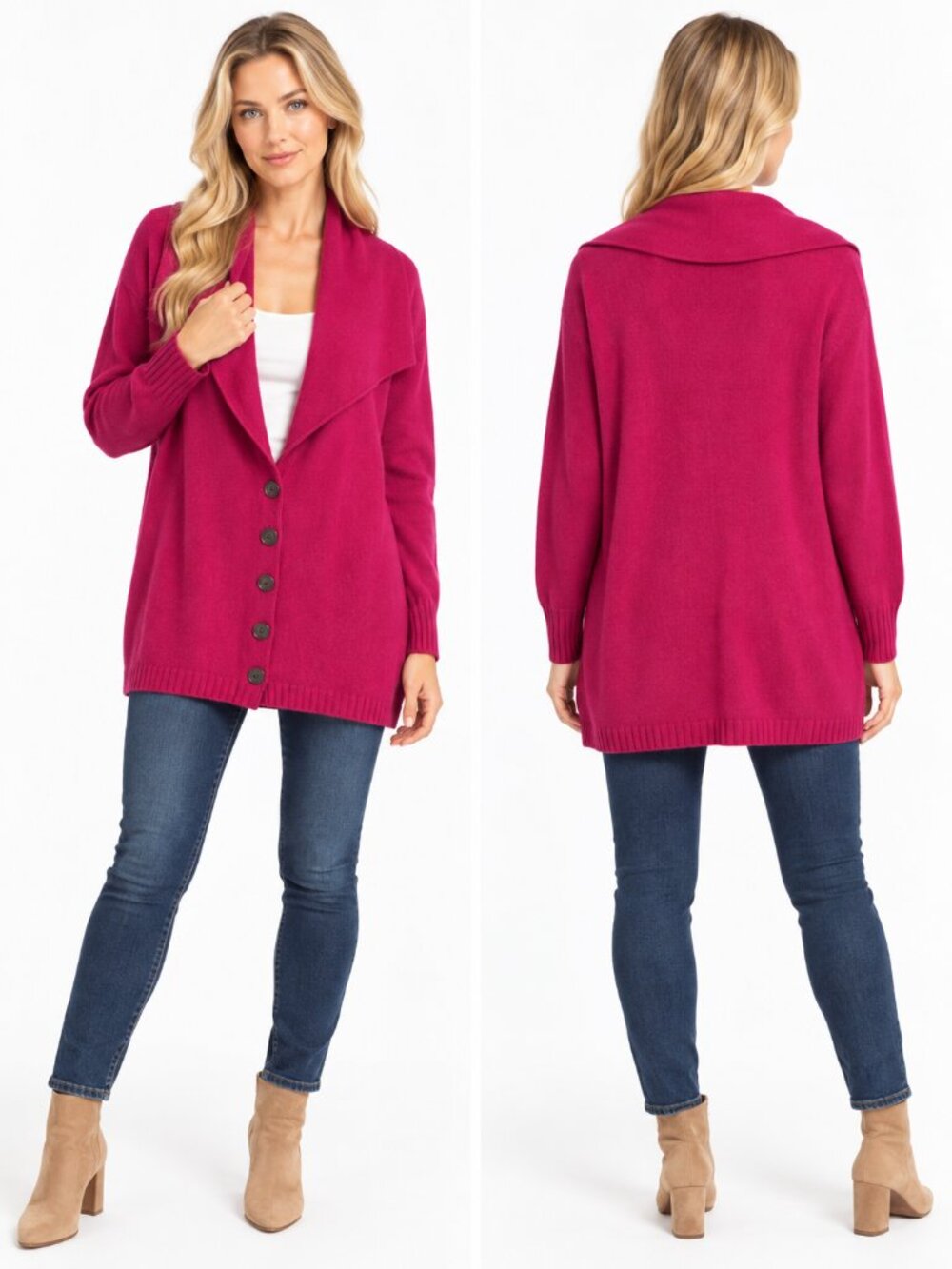 Velvet Graham Spencer 100% Cashmere Shawl Collar Cardigan Sweater Women's Pink L